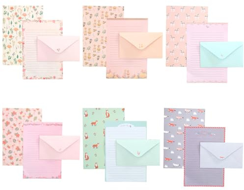 54 PCS Letter Writing Set 6 Styles Aesthetic Letter Writing Paper and Envelopes with Lined Sheets for Invitations Thank You Cards Love Notes Gifts (36 Paper & 18 Envelopes)