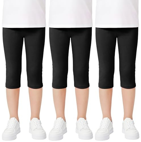 Domueay Girls Leggings 3/4 Length Cotton Black Capri Legging 9-10 Years