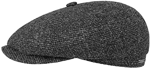 Stetson Hatteras Shetland Wool Flatcap Schiebermütze Herren Baumwolle gefüttert Herbst Winter anthrazit 60 cm