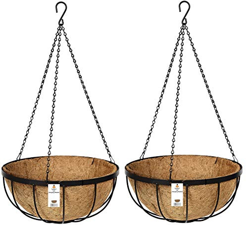 RUDDINGS WOOD Set of 2 x 14 (35cm) Metal Hanging Baskets - Flower Wall Pot Plant Outdoor Containers - Complete with Coco Liner and Chains