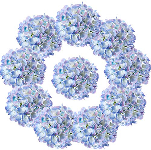 LUSHIDI 10PCS Silk Hydrangea Heads with Stems Artificial Flowers for Wedding Party Home Decor (Blue & Pink)