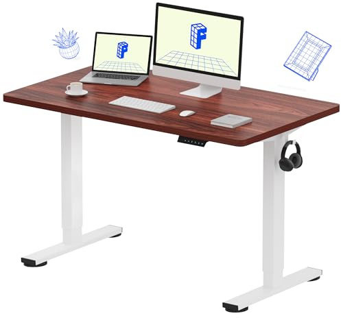 FLEXISPOT E1 Plus ONE PIECE Electric Standing Desk Height Adjustable Sit Stand Desk with Memory Smart Panel(120 * 60cm, White Frame+Mahogany Desktop)