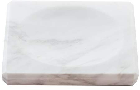 White Soap Dish Tray Marble Soap Holder Trinket Plate for Bathroom Sink Kitchen Countertop Bedroom Vanity Bathroom Accessory Rectangular