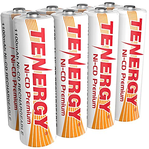Tenergy AA Premium NiCd Rechargeable Batteries 1100mAh 1.2V Battery Pack for Solar Lights, Garden Lights, 8 Count