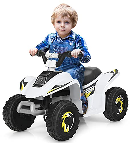 COSTWAY Quad avec Batterie 6V pour Enfant, Quad Électrique avec Marche Avant/Arrière, Fonctionnement Sécurisé et Vitesse Max de 4,5 km/h, Cadeau pour Garçons et Filles, Bleu/Noir/Blanc/Rouge (Blanc)