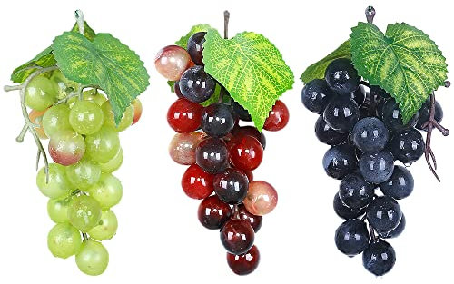 AMJKEJI 3 Stück Künstliche Trauben, Gefälschte Trauben Deko Künstliche Kunststoff Früchte Obst Gummitrauben Hängende Weintrauben Deko Wein Dekoration Trauben Kunstobst für Küchenparty