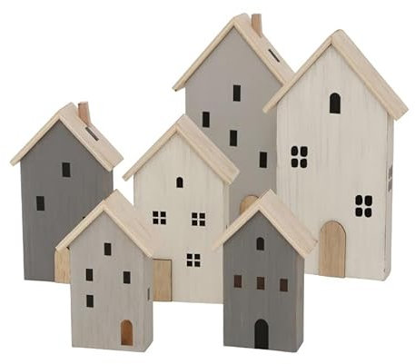 6 STK Deko Haus Holzhaus 25cm 18cm 14cm grau braun beige maritim b849 Shabby Chic Dekohaus Häuser Winterdeko Raumdeko Holzhäuser Aufsteller