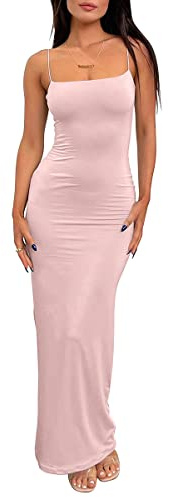 LILLUSORY Vestidos Casuales de Verano para Mujer, Largo, Sexy, sin Mangas, para Fiesta, Maxi Vestido, Rosado, Small
