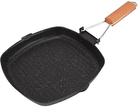 MOUMOUTEN Folding Handle Induction Skillets, Square Nonstick Griddle Pan Frying Pan, Stovetop Grill Pan for Grilling Bacon, Steak, Fish and Meats(24 * 24cm)