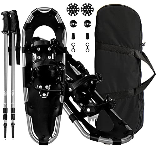 GOPLUS 53/63/76 cm snöskor av aluminiumlegering, 3-i-1 snöskoset med bärväska och justerbara vandringspinnar, bergutrustning vandring för snöskoturer, bergsturer, trekking