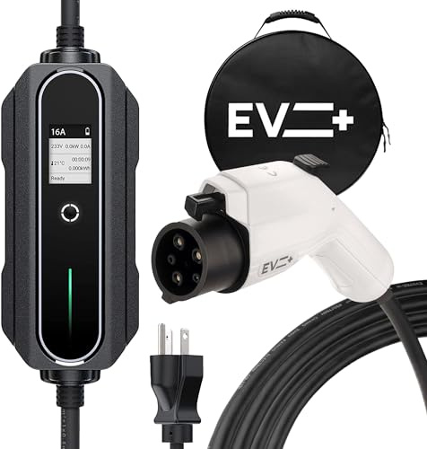16A Level 2/Level 1 EV Portable Charger – J1772, 240V/110V, 25 ft Cable, Adjustable Current Option, NEMA 6-20 + 5-15 Adapter, CE/TÜV Certified, Travel Case