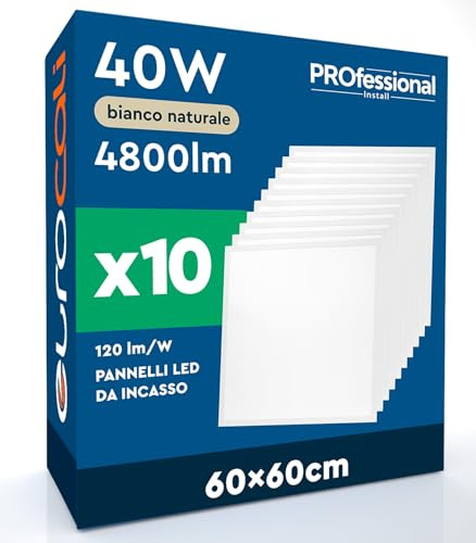 10 Pannelli LED 60x60 40W Quadrati da Incasso 4800 Lumen - Luce Naturale 4000K - Plafoniera Alta Luminosità 120 lm/W Lampada da Soffitto per Controsoffitti Modulari Colore Bianco Driver Incluso