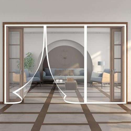 Fliegengitter Magnet Tür, 275x255cm Fliegenvorhang Magnet Balkontür Ohne Bohren, Insektenschutz Vorhang, Moskitonetz türe, fliegentüren für Wohnzimmer Terrassentür, für Terrassentür Weiß