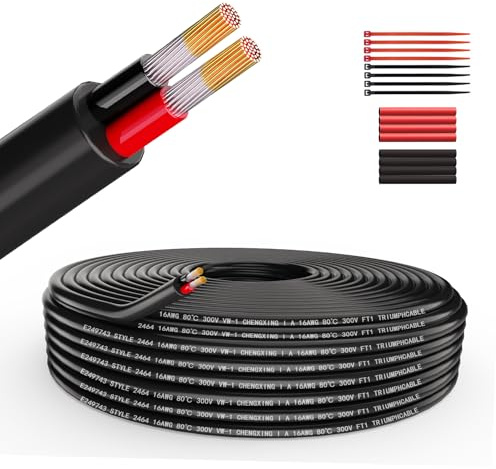 Wirelume 16AWG 2x1,5 mm² Elektrischer Draht 2 Adrig Kabel 5V/12V/24V verseilt PVC Stromkabel 50FT/15.24M Niederspannung verzinnt Kupferkabel Mantelleitung Feuchtraumkabel Elektrokabel