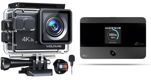 WOLFANG GA100 Action Cam 4K 20MP Unterwasserkamera & TP-Link M7350-4G (CAT4) Tragbarer WLAN-Router, MiFi, Farbbildschirm