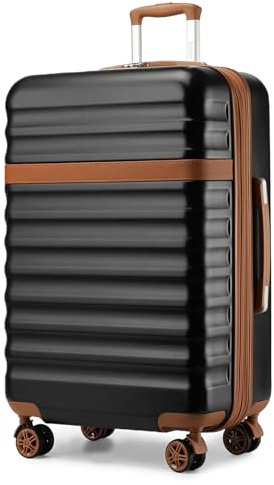 Kono Expandable 28 Inch Large Checked Luggage: ABS+PC Hardside Trolley Travel Case - Hard Shell Suitcase with TSA Lock, Black Brown