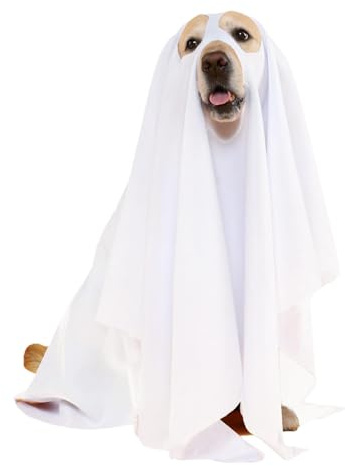 Walopola Costumi di Halloween per cani, Costume da fantasma per cane, Mantello fantasma gotico per animali domestici, Costume da cane horror, costume per cani traspirante per feste in costume