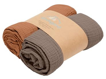 Kindsgard Musselindecke himsky Braun/Zimt 2er-Pack - 100% Baumwolle - Kuschelweiche und atmungsaktive Babydecke - 75 x 100 cm