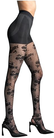 L'eggs Women's 360 Degree Contour Shaping Tights for Sculpted Style and Comfort, Black Floral Lace Dot, X-Large