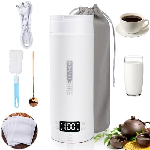 TAVADA Pequeño Hervidor de Agua Portátil,500ml 4-Temperaturas Hervidor de Agua Eléctrico,Taza de Agua Eléctrica con Ajuste de La Temperatura,316 Materiales Inoxidables,para Hacer Leche,Café y Té