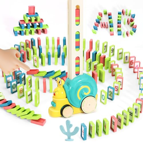 BananMelonBM 180pcs Montessori Learning Automatic Dominos Train Set Toys for Kids,Snail Domino Games Birthday Gift