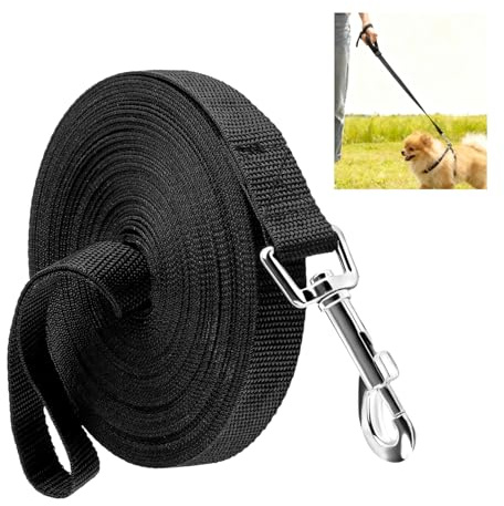 Longe pour Chien, 10m Longe pou-rChien Ajustable Laisse Chat-Laisse de Dressage Longue pour avec dragonne et Mousqueton à 360° Laisse-de Dressage-Chien-Laisse Longue de Petites à Grandes Taille(Noir)