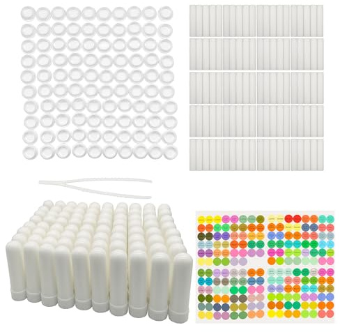 100 Pcs White Refillable Nasal Inhalers, Eco-Friendly PP Plastic Personal Aromatherapy Inhaler Sticks, Blank Essential Oil Inhaler Tubes for Travel, Office, Home, Gym - with Cotton Wicks