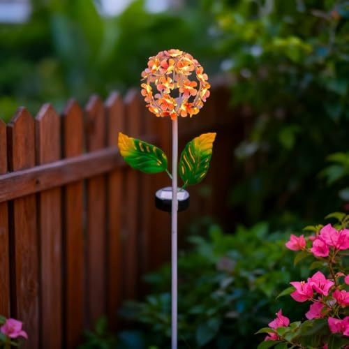 Luz solar de jardín con diseño de hortensias y construcción de hierro con iluminación LED para patio y camino (D)