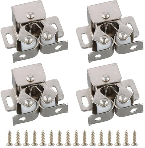 4-pack möbellås, dubbla rulllås, dörrlås med fjäderstängning, skruvlås, skåpdörrar för alla typer av dörrar (silver)