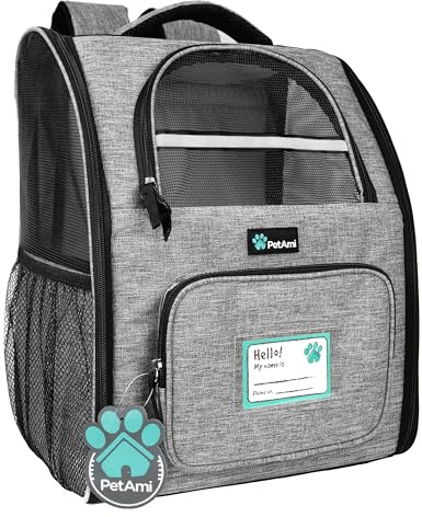 PetAmi Dog Backpack Carrier for Small Large Cat, Pet, Puppy, Ventilated Pet Hiking Backpack Travel Bag, Airline Approved Cat Backpack Carrier, Camping Biking Dog Bag Up to 18lbs Pet, Grey