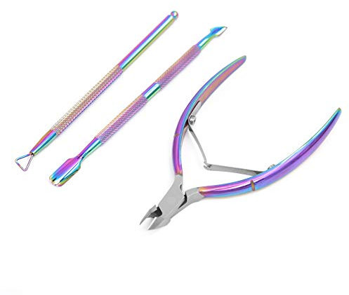 Nagelhautschieber Entferner Set, Nagelhaut Nipper, Dreieck Nagelhaut Schäler Kratzer und Doppelseitig Nagelhautschieber Schneider, 3PCS Edelstahl Nail Art Maniküre/Pediküre Werkzeuge