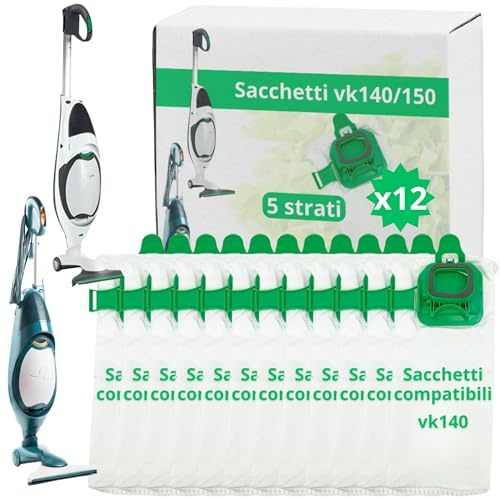 NAMAI - Set di 12 Sacchetti Folletto VK140 e VK150, Ricambi Compatibili, Microfibra Resistente, Antibatterici, Ricambi Folletto (12 Sacchetti)