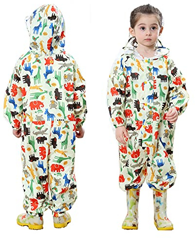 FILOWA Imperméables à Capuche Enfants Imperméables Combinaison de Pluie Poncho Veste Respirant Manches Longues Manteaux Imperméables Rain Pantalon Dinosaure Jaune Fille Garçon 5-7 ans