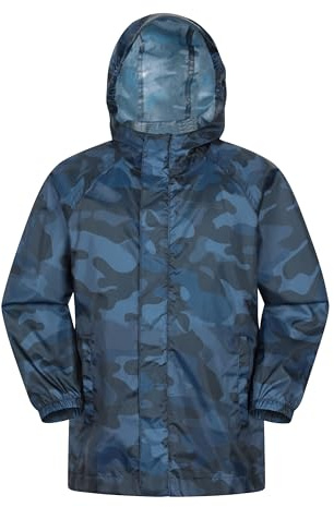Mountain Warehouse Pakka Kids Waterproof Jacket - Wind Resistant, Lightweight,Breathable Rain Coat for Girls & Boys, Packaway Bag - For Rain, Autumn, Winter Blue Kids Size 11-12 Years