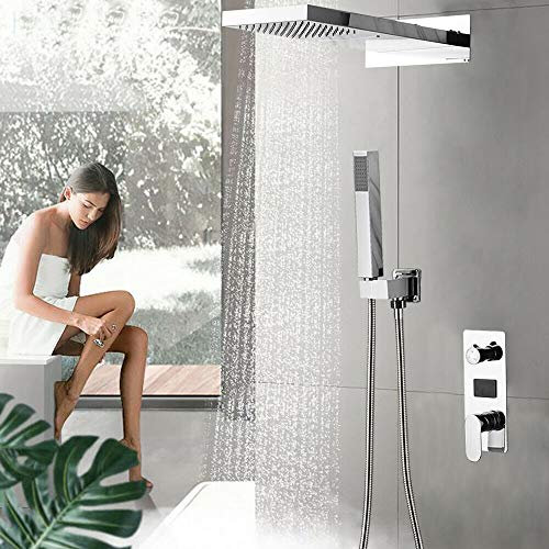 OUKANING Panneau de Douche à écran de température LED avec Cascade et Douche de Pluie Douche de Pluie Raccord de Douche Colonne de Douche Ensemble de Douche de Bain