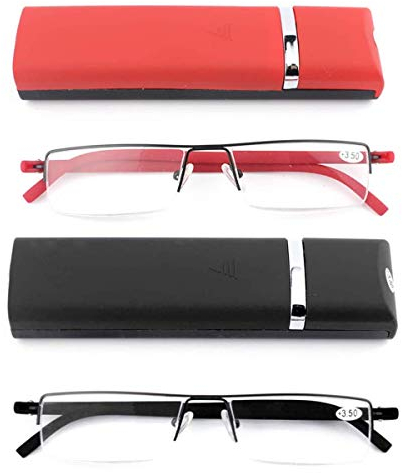 KoKoBin Ultralight TR90 Reading Glasses Men Women Classic Metal Visual Aid Half Glasses Slim Style Glasses Reading Aid with Case and Glasses Cleaning Cloth, Pack of 2, +1.75
