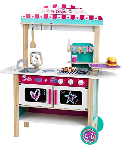 Theo Klein 7324 Barbie Restaurant Bistrot, en Bois (MDF) I avec Grill, Four, Réfrigérateur I autres Accessoires I Jouet pour Enfants à partir de Trois ans