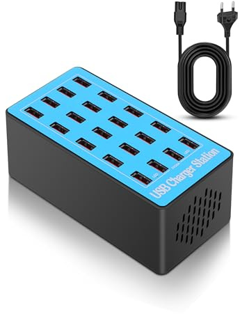 Stazione di Ricarica USB, Caricatore Rapido 100 W 5 V 20 A Ricarica Rapida 20 Porte Hub USB Stazione di Ricarica con Ventola di Raffreddamento da 50 Gradi per Telefoni, Tablet e Altri Elettronica