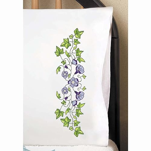 Floral Vine Stamped for Embroidery Pillowcases - Set of 2