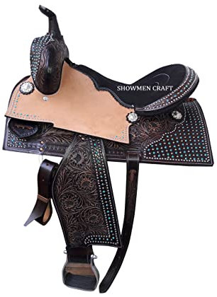 SHOWMEN CRAFT Western Barrel Selle de style course avec tête et poitrine assorties (30,5 cm)