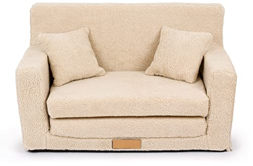 Flumi Personalisierte Kindercouch Kinder Sessel Sofa Schlafsofa jugendzimmer mit Gravur KINDERNAME Spielsofa für Kinderzimmer Schlafsessel Bettfunktion Kindermöbel 92x40x60 (Boucle Dunkelbeige)