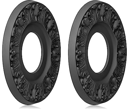 ELFCAB 2 PCS Vintage Carved Flower PU Ceiling Medallion for Light Fixtures and Ceiling Fans 10-1/8OD X 4ID X 0.8 P (Black)