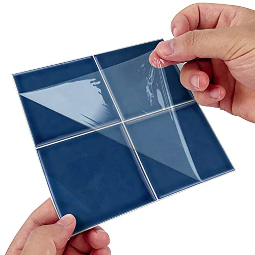 Alwayspon Adhesivo de vinilo grueso con efecto de mosaico azul, autoadhesivo, resistente al agua, adhesivo de transferencia para azulejos de cocina, baño, pared, 15 x 15 cm, 10 unidades