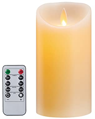 Koelaa Lvory - Candele a LED, batteria, senza fiamma, tremolanti, con telecomando, vera cera, temporizzazione, per Natale, Halloween, festival, decorazione, 7,5 x 15 cm