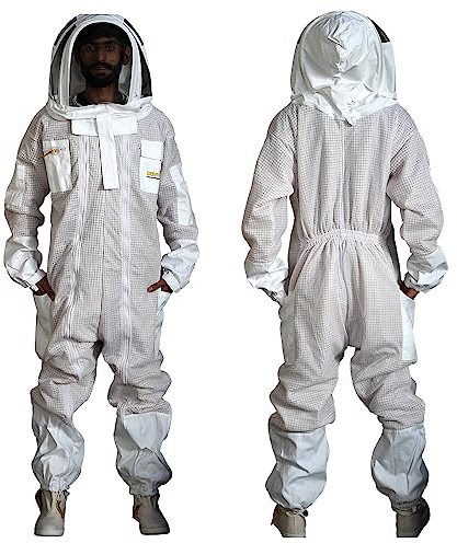 URBANSBEE Double Zipper beekeeping suit ventilated beekeeping suit jacket 3 layers with fancy hat protection for professional beekeepers (M, White)