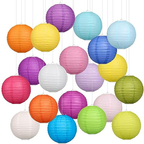 LIHAO 20 PCS Paper Lanterns 8 inch Colorful Round Paper Lantern Hanging Lampshade for Party Decorations Supplies