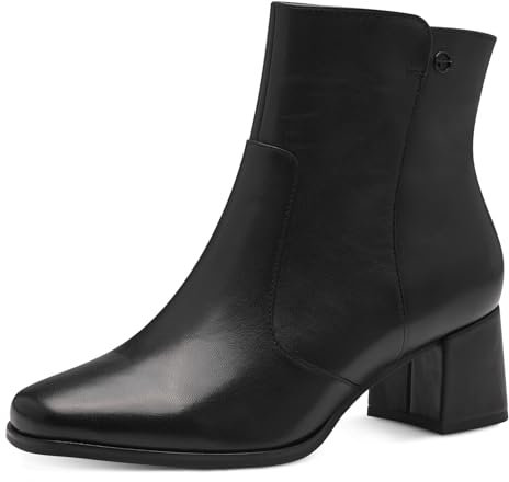 Tamaris COMFORT Damen Stiefeletten mit Absatz aus Leder Blockabsatz, Schwarz (Schwarz Nappa), 37 EU