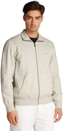 Tommy Hilfiger Herren Sweatshirt mit Reißverschluss Essential Fleece Stehkragen, Beige (Heathered Oatmilk), L