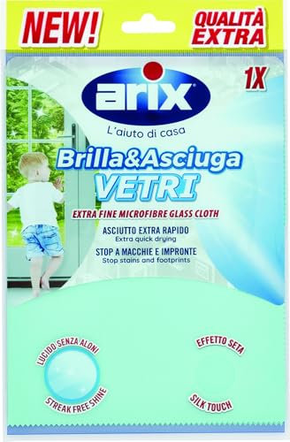 Arix | 1 Brillo & Secador para Cristales, 32 x 30 cm, paño de Microfibra para Cristales, paño Antimanchas y Huellas, Secado Extra rápido, 1 Unidad