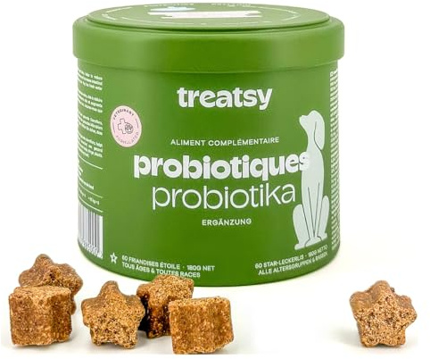 Treatsy Complément Alimentaire pour Chien Digestion - Contre diarrhée, Constipation - Pré/Post/Probiotiques -Psyllium. Recommandé par Les vétérinaires